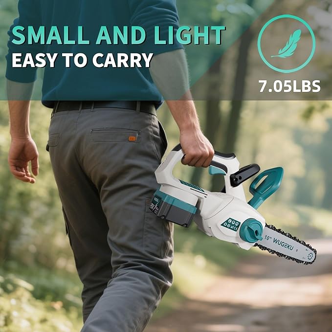 12" & 10" Electric Chainsaw Cordless, 20V Brushless Battery Chainsaws with 2 x 4.0AH Batteries - 4 x Chains, Auto Oiler, Tool-Free Chain Tension, Safety Lock