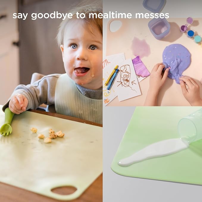 Olababy Fold N Go Silicone Placemat w Travel Case | Dishwasher Safe, BPA Free, Non-Slip, Waterproof | Mini Dining Mat for Infants, Babies, Toddlers and Kids (2, Coral/Lilac)