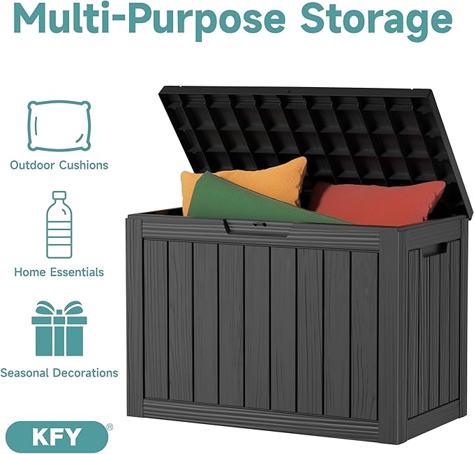 45 Gallon Waterproof Resin Deck Box, UV Resistant Outdoor Storage for Garden, Patio, Porch, Delivery, Striped Black