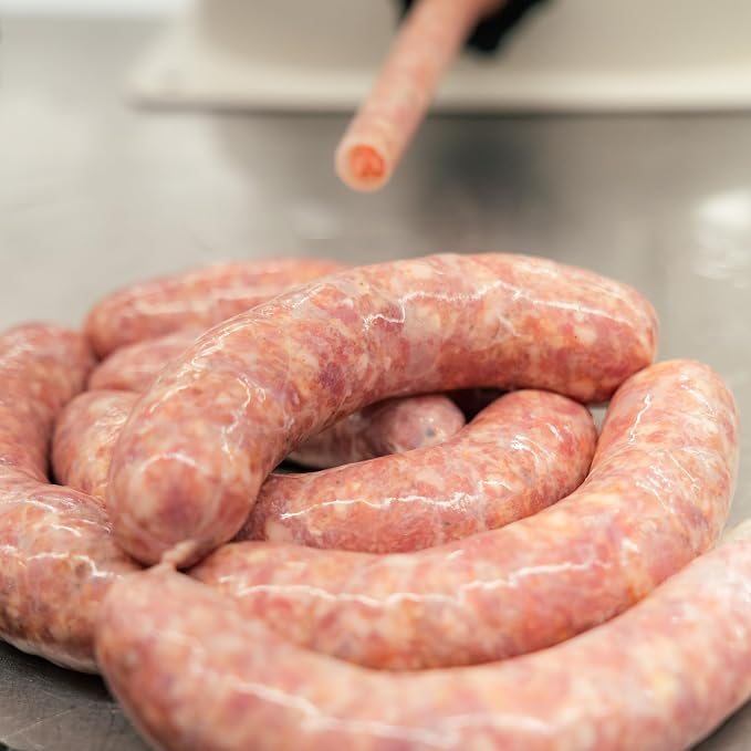 Bearded Butchers Mushroom & Swiss Bratwurst DIY Kit – Brats with Seasoning, Swiss Cheese, Mushroom Bits & 32mm-35mm Natural Hog Casings – Great for Pork, Venison, Elk, Bison – Makes Up to 25 lbs Meat