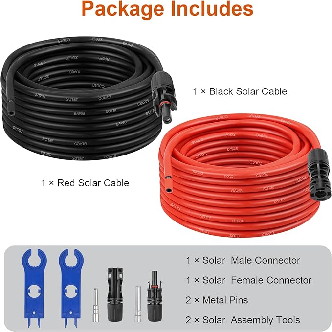 XRDS -RF Solar Extension Cable 8AWG, 30FT Red & Black Solar Panel Wire with Solar Connectors, PV Wire with Disconnect Wrenches & Extra Male/Female Connectors for RV, Camper, Inverter, Off-Grid System