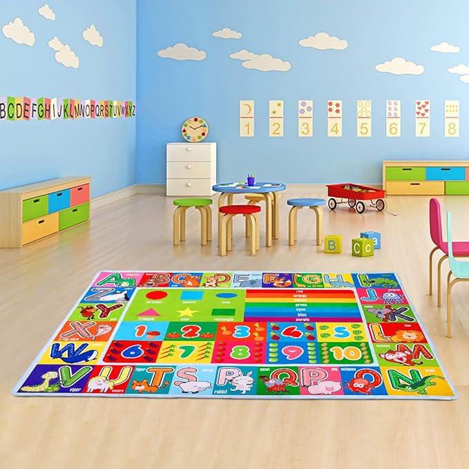 Playtime Collection ABC, Numbers and Shapes Educational Area Rug Soft Toddlers Kids Play Rug Mat Learning Mat for Classroom Bedrooms 78x59 Inch
