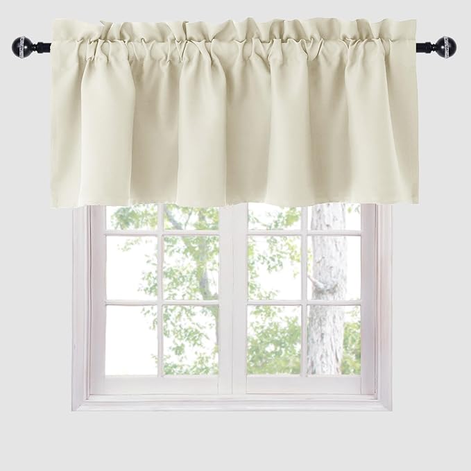 Hiasan Valance Curtains for Kitchen Blackout Thermal Insulated Solid Window Curtain Valance, Light Beige, 42 x 12 Inches, 1 Panel