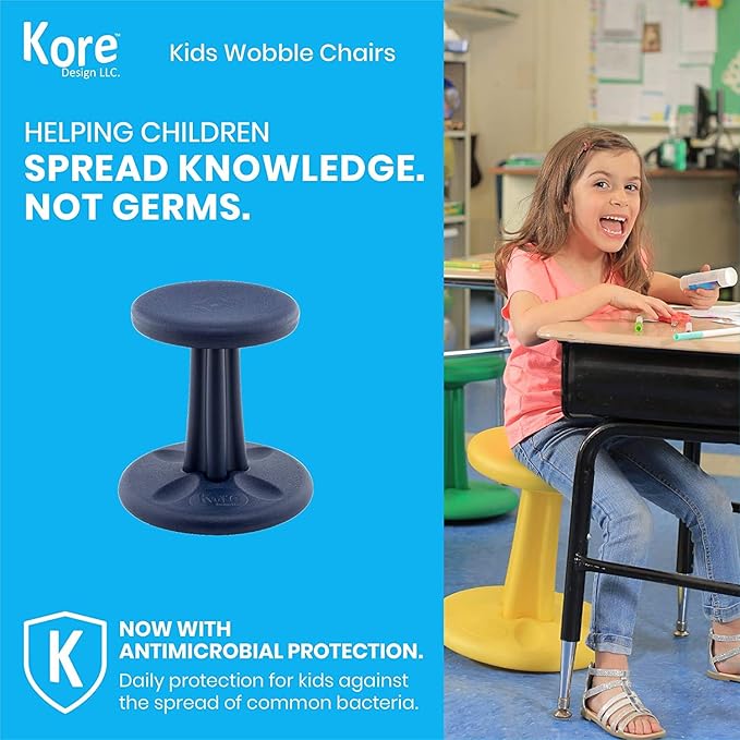 Kore Kids Wobble Chair - Flexible Seating Stool for Classroom & Elementary School, ADD/ADHD - Made in The USA - Age 6-7, Grade 1-2, Dark Blue (14in)