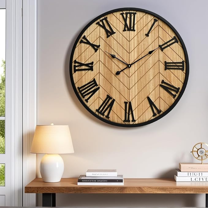 30 Inch Large Wall Clock Farmhouse Style - Brown Silent Non-Ticking Rustic Decor for Living Room, Kitchen, Bedroom