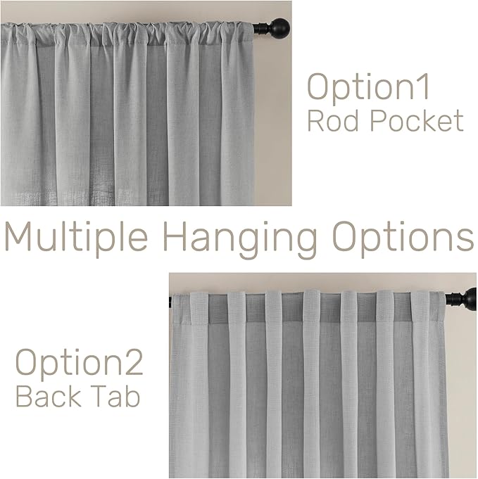 Joydeco Linen Curtains 63 inches Long 2 Panel Sets for Living Room, Light Filtering Drapes with Rod Pocket Back Tab, Ebony Grey Window Long Curtains