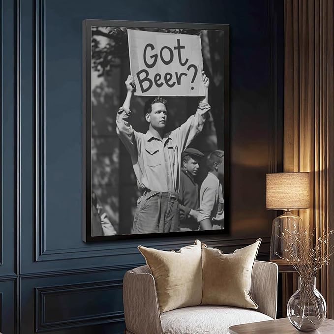 UXCBIA Black And White Beer Protest, Speakeasy, Retro Prohibition Poster Canvas Poster Wall Art Decor Print Picture Paintings for Living Room Bedroom Decoration Black Frame 12x18in(30x45cm)