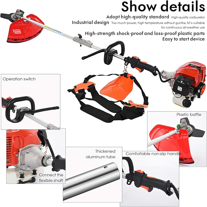52CC 2-Cycle Gas Weed Wacker, 5 in 1 Gas Weed Eater, 2025 Upgraded Weed Eater Gas Powered, 9500rpm High Power Gas String Trimmer, Brush Cutter for Yard, Garden