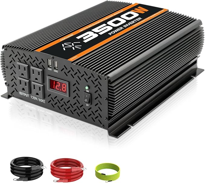 3500 Watt 12v Power Inverter for Vehicles car Truck RV Solar, dc 12v to 110v ac Converter with 4 AC Power Outlets 2 USB Ports LCD Display-3500W