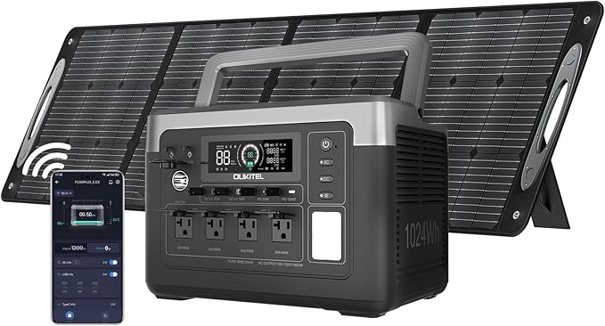OUKITEL P1000 PLUS 1800W Power Station with 200W Solar Panel(Peak 3600W), 1024Wh Solar Generator 1200W Fast Charging APP Control Emergency LiFePO4 Battery for Home Backup Camping RVs