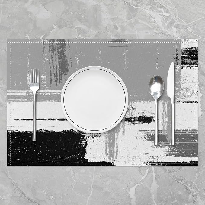 Feelyou Grey White Black Table Place Mats, Geometric Placemats Set of 4 Teens Abstract Modern Art Placemat for Kitchen Dining Table Decor Indoor Outdoor 18"x12" Buffalo Check