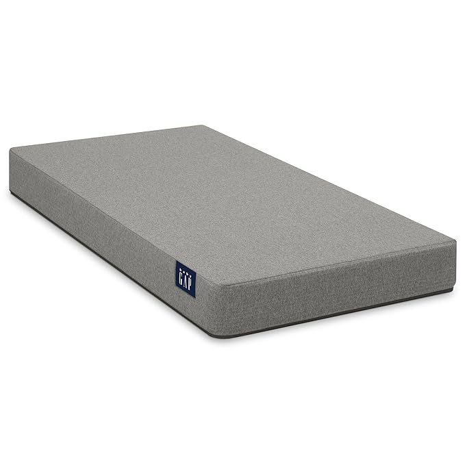 babyGap by Delta Children Oxford 6-in-1 Convertible Crib TrueSleep 2-Stage Deluxe Crib and Toddler Mattress (Bundle), Ebony/Natural