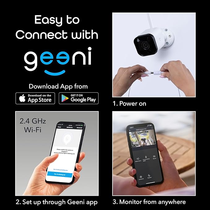 Geeni Hawk 3 Outdoor Security Camera, 1080p HD, Weatherproof, Motion Detection, Night Vision, Two-Way Audio, Cloud & MicroSD Storage, Alexa & Google Assistant Compatible, Wi-Fi, 2-Pack