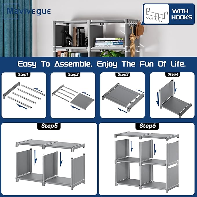 Mavivegue Bookshelf,10 Cube Storage Organizer,Book Shelf Organizer,Tall Bookcase Shelf,Book Cases/Shelves,Grey Cube Shelf,Cubbies Closet Storage Organizer Shelves for Bedroom,Living Room,Home,Office