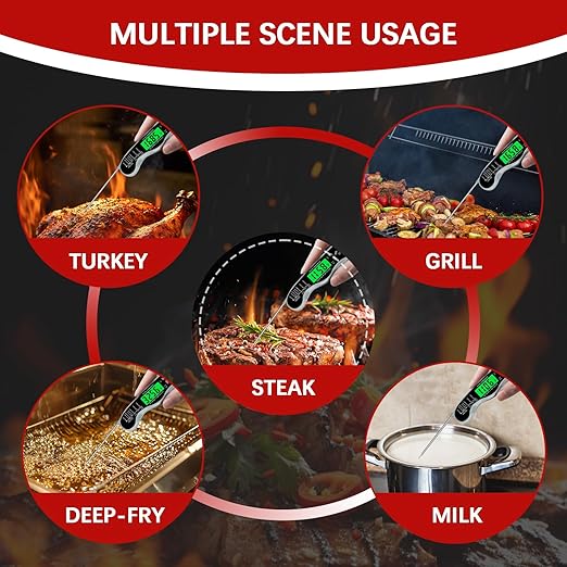 Meat Thermometer Digital,IP67 Waterproof Cooking Thermometer with Backlight, Calibration & Hold Function,Food Thermometer for Cooking,Outdoor Grilling,Suitable as Stocking Stuffers for Men