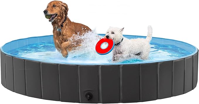 Yaheetech Foldable Dog Pool Collapsible Hard Plastic Dog Swimming Pool Portable Pet Pools Doggie Wading Pool Bath Tub for Puppy Small Medium Large Dogs, 71 x 12 Inches Black,Used