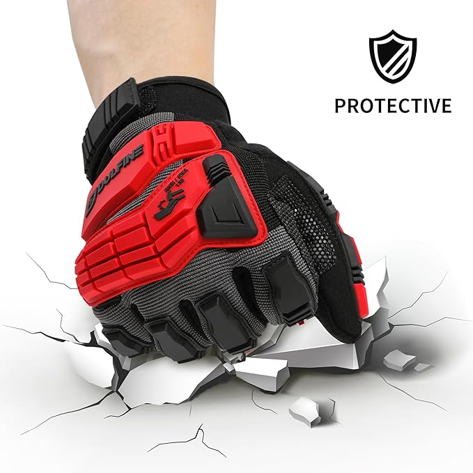 DULFINE Impact-Resistant Work Gloves Men, Heavy Duty Mechanic Gloves,Touch Screen,Ideal for Construction,Forestry, Oil Rig Drilling,Mechanic