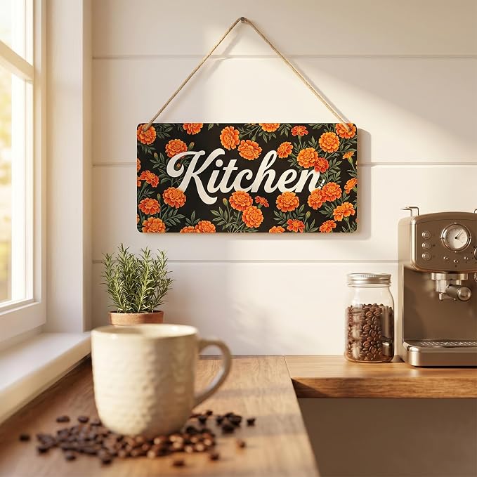 Rustic Farmhouse Kitchen Wall Decor Floral Wood Hanging Sign for Country Cottage Home Styling Vintage Art Plaque Thoughtful Housewarming Gift 12x6 Inches