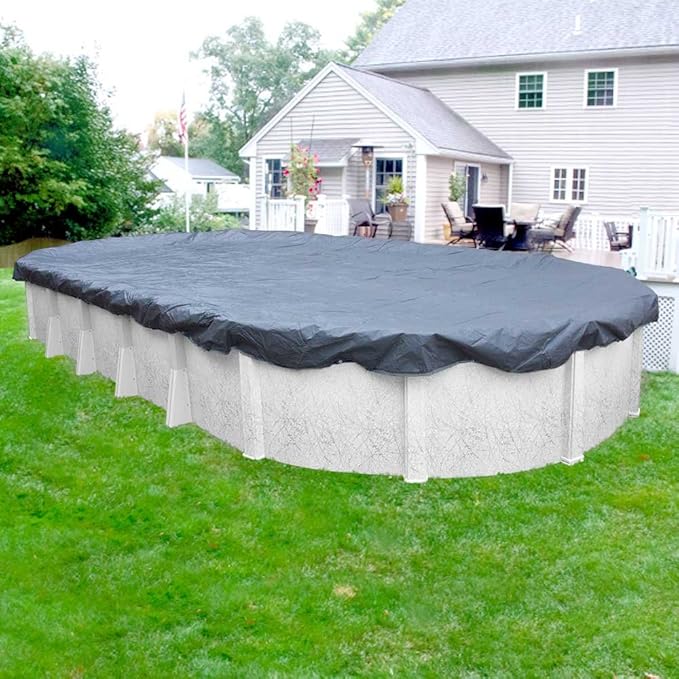 Robelle 18 x 24 ft Blue Winter Oval Pool Cover for Above Ground Pools, 3 ft Overlap (21 x 27 ft Cover Size), Solid 7 x 7 Scrim, 2.2 oz/yd2, 8-Year Warranty, Style: 461824A