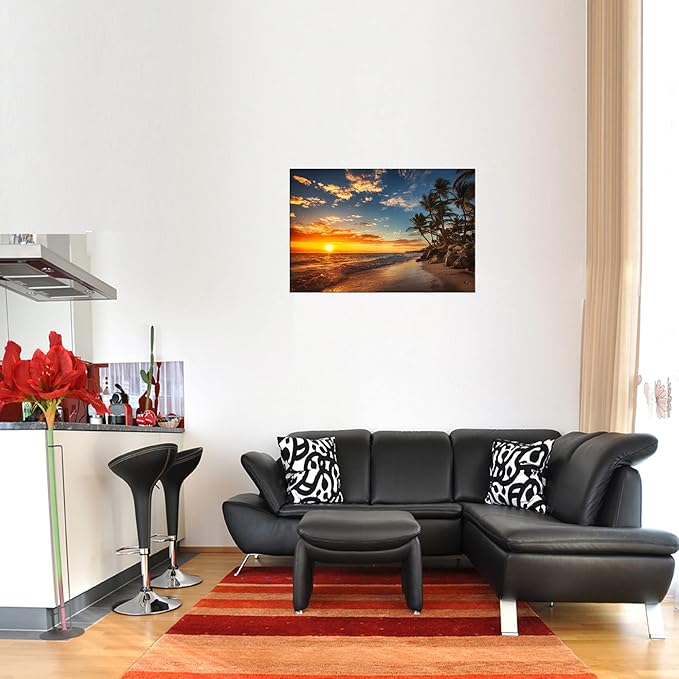 DZL Art S74769 Canvas Painting Print Paradise Tropical Island Beach with Palms Photograph Print Nature Pictures Wall Art Canvas Prints Painting for Living Room Bedroom Decor Office Wall Decor