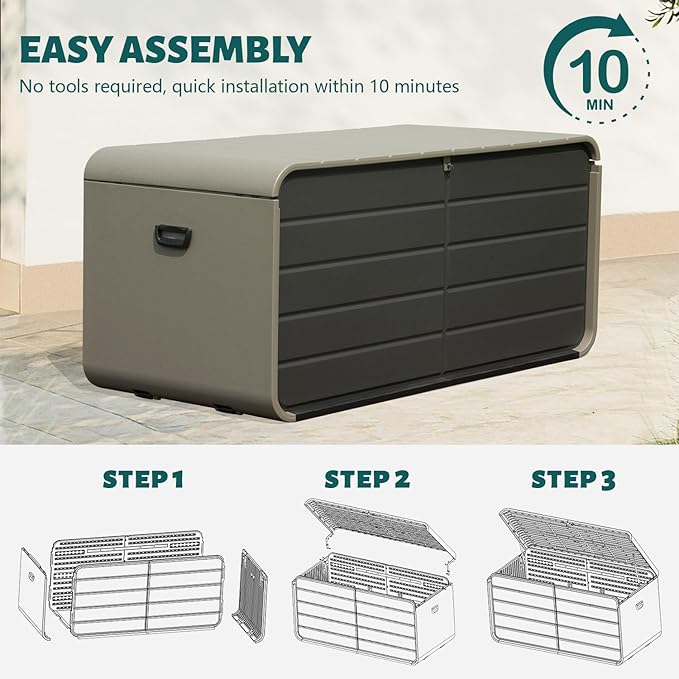Domi 160 Gallon Outdoor Storage Box – Waterproof, UV-Resistant Deck Box with Lockable Lid for Patio Furniture, Garden Tools, Delivery Packages (Large Resin Storage Bin)