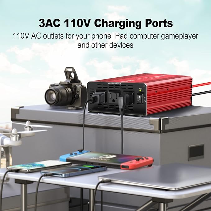 YSOLX 1000W Power Inverter 12v to 110v, DC to AC Converter with 3 AC Outlet, 1000 Watt Inverter for 12v Truck/Rv/Camping/Home/Emergency Power