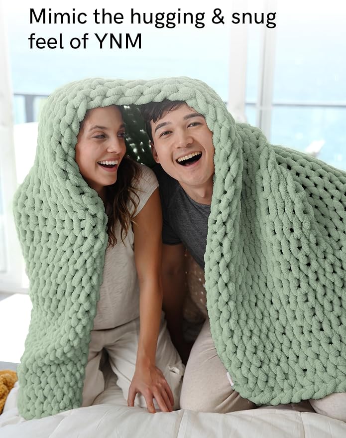 YnM Chunky Throw Blanket, Medium-Weight, Hand Knitted with Chenille Yarn, Skin Friendly, Ventilated and Breathable, Machine Washable, Home Décor Piece for Couch, Sofa and Bed (Sage Green, 30x40 Inch)