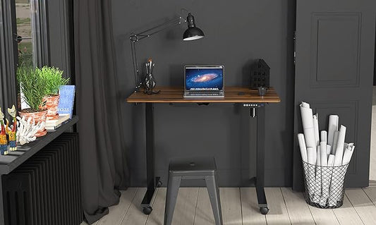 SHW Electric Height Adjustable Mobile Rolling Standing Desk Workstation, 40 x 24 Inches, Walnut