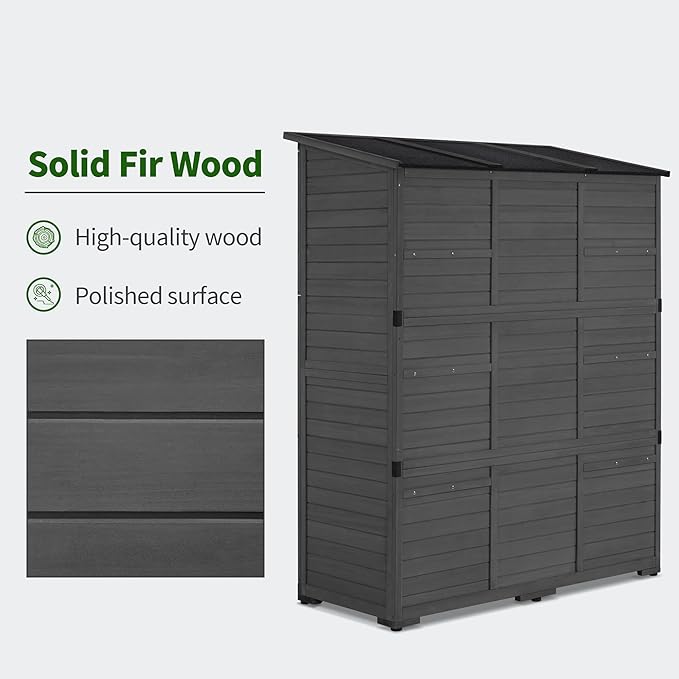 Macrout Large Outdoor Storage Cabinet with 6 Shelves (4.8 x 2.2 x 6.5 ft), Outside Storage Shed with Lock, Wooden Garden Shed for Yard Patio Lawn, 1738 (Gray)