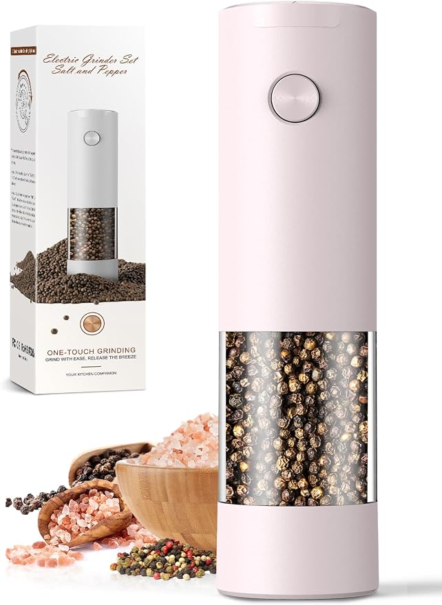 1 Pack Salt and Pepper Grinder-Birthday Gifts for Mom Automatic Battery Upgraded Larger Capacity Pink Salt Pepper Set New Apartment Gifts for Housewarming