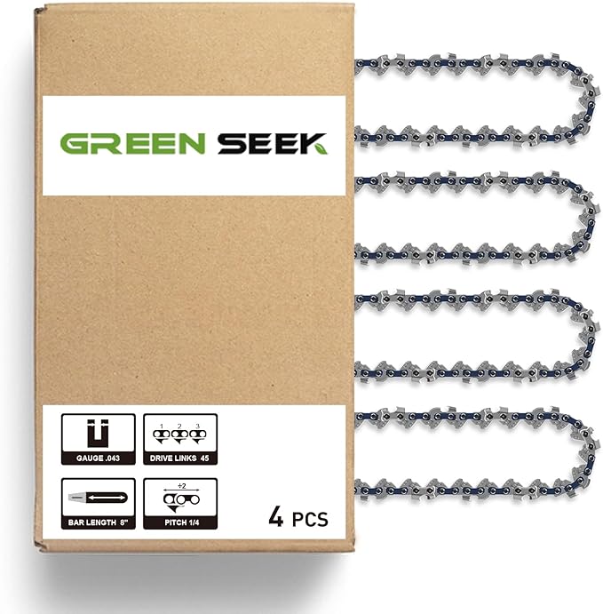 8-Inch Micro Chainsaw Chain 4-Pack – 1/4" Pitch, .043" Gauge, 45 Drive Links, Semi-Chisel Replacement Chain for Precision Pruning Saw & Bonsai Trimmer