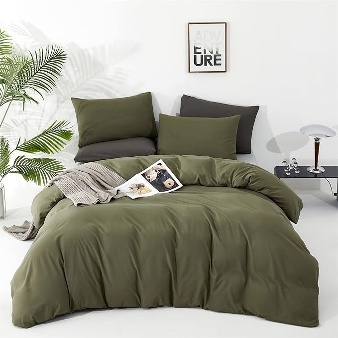 Olive Green Comforter Set King Size Solid Green Comforter 3 Pieces Soft Dark Green King Comforter Bedding Set Women Pure Olive Green King Bed Comforter Set for All Season as Gift