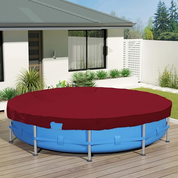 ECOOPTS 8 ft Waterproof Round Polyester Pool Cover for Above Ground Pools, Swimming Pool Cover Protector Winter Safety Cover (Red)