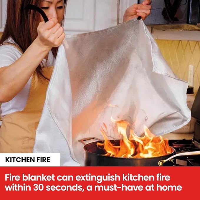 Fire Blanket 2 Pack 40"x40" – CE Certified Fiberglass, Heat Resistant to 1076°F – No-Mess Fire Suppression for Kitchen, Grill, Car, Camping & Home Safety