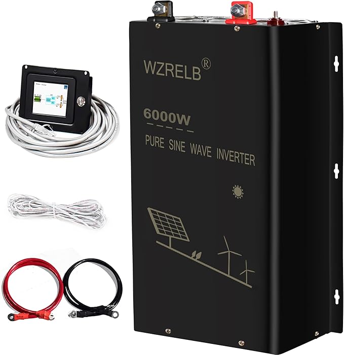 WZRELB 6000W 48V Split Phase Power Inverter,48 Volt DC to AC 120V/240V Pure Sine Wave Inverter,15ft LCD Remote Panel,2*AC Hardwire Terminal,12KW Surge
