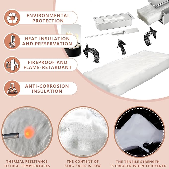 eieioo Ceramic Fiber Insulation, 2300F Ceramic Fiber Blanket, 48"x16"x1" Thick Fireproof Insulation Blanket for Wood Stove Baffle, Fireplace, Forges, Pizza Ovens, Chimney, Boiler(48"x16"x1")