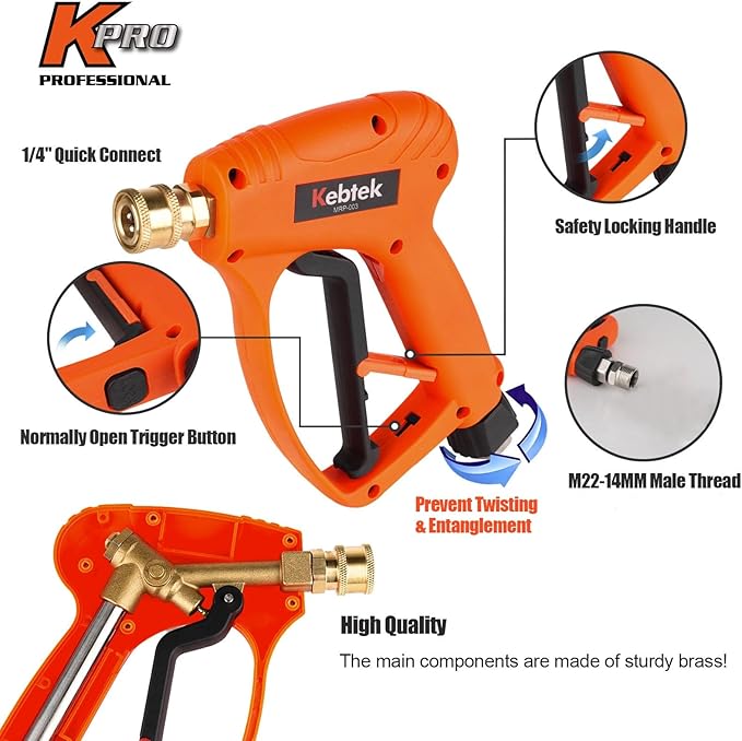 Short Pressure Washer Gun with Swivel 5200 PSI,Power Washer Gun Compatible with Foam Cannon - Car Wash Foam Gun-1/4 Quick Connector, with Nozzle Tips (MRP-003-Spray Gun-B)