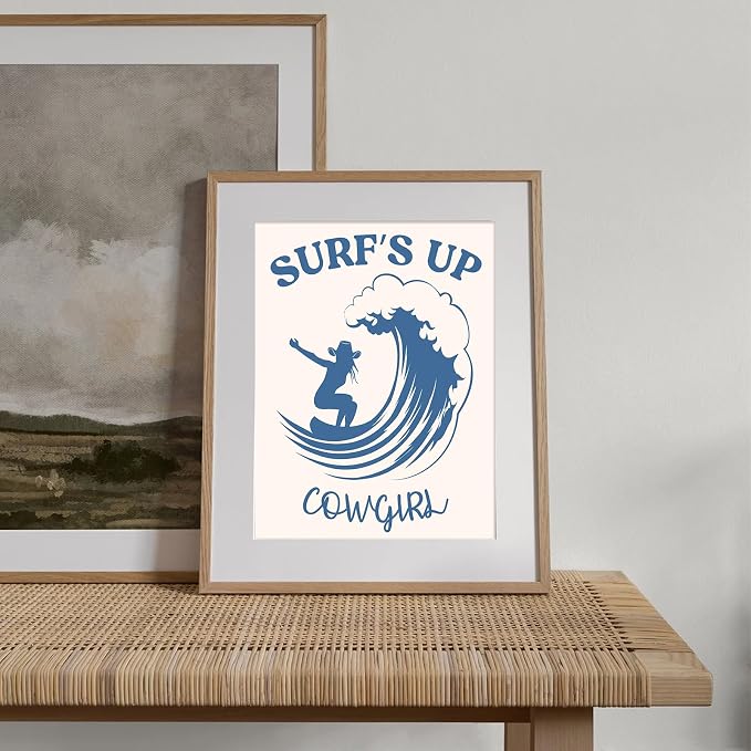 XOCUUI Coastal Cowgirl Wall Art,Coquette Blue Cowgirl Boots Posters,Blue Beachy Cowgirl Room Decor,Preppy Aesthetic Pictures Prints for Teen Girl Dorm Apartment Decoration 8x10 (Unframed)