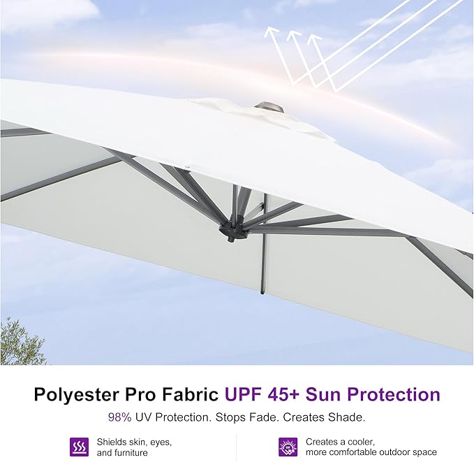 PURPLE LEAF 9 Feet Patio Umbrella Outdoor Cantilever Square Umbrella Aluminum Offset Umbrella with 360-degree Rotation for Garden Deck Pool Patio, White