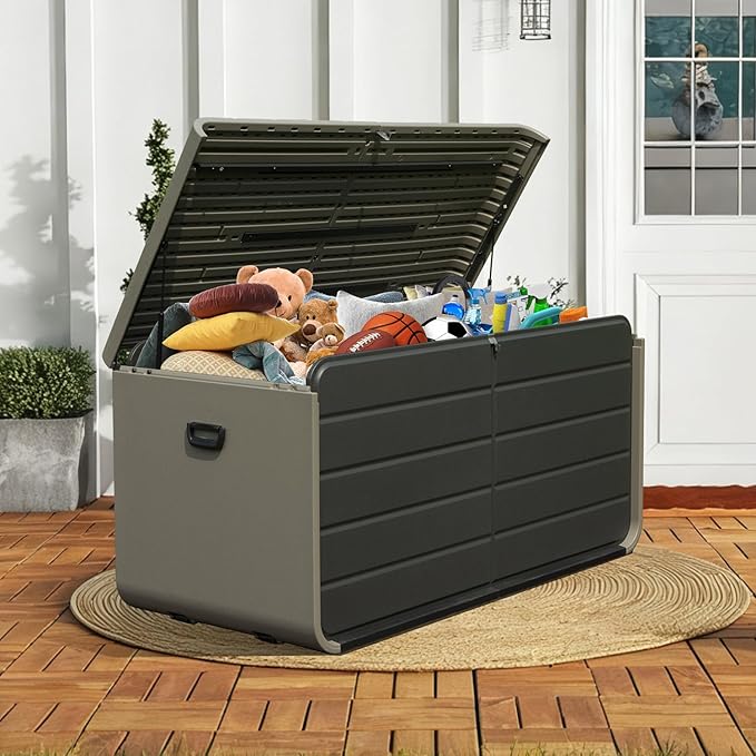 Domi 160 Gallon Outdoor Storage Box – Waterproof, UV-Resistant Deck Box with Lockable Lid for Patio Furniture, Garden Tools, Delivery Packages (Large Resin Storage Bin)
