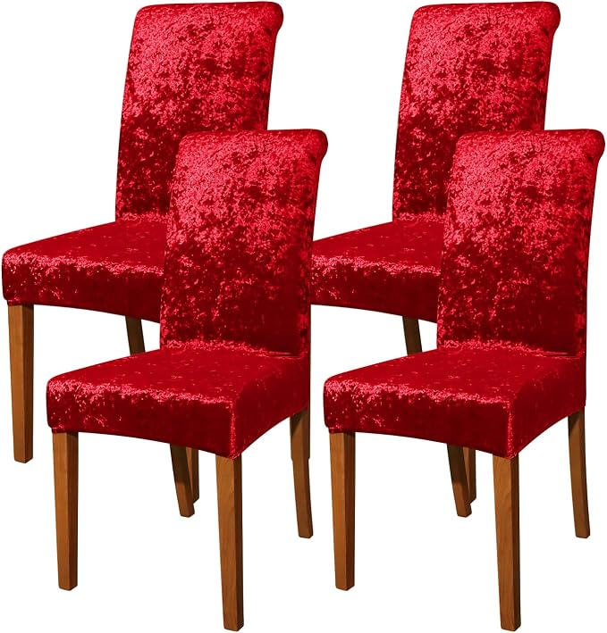 FORCHEER Chair Covers for Dining Chairs Set of 4,Velvet Burgandy Stretch Dining Room Chair Cover Kitchen Parsons Chair Slipcovers (Pack of 4, Velvet Burgandy)