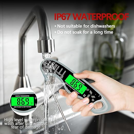Meat Thermometer Digital,IP67 Waterproof Cooking Thermometer with Backlight, Calibration & Hold Function,Food Thermometer for Cooking,Outdoor Grilling,Suitable as Stocking Stuffers for Men
