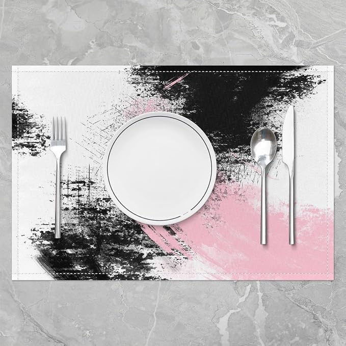 Feelyou Pink White Black Placemats Set of 4 18"x12" Kids Abstract Placemat for Kitchen Dining Table Decor Indoor Outdoor for Boys Geometric Table Place Mats, Modern Art Luxury