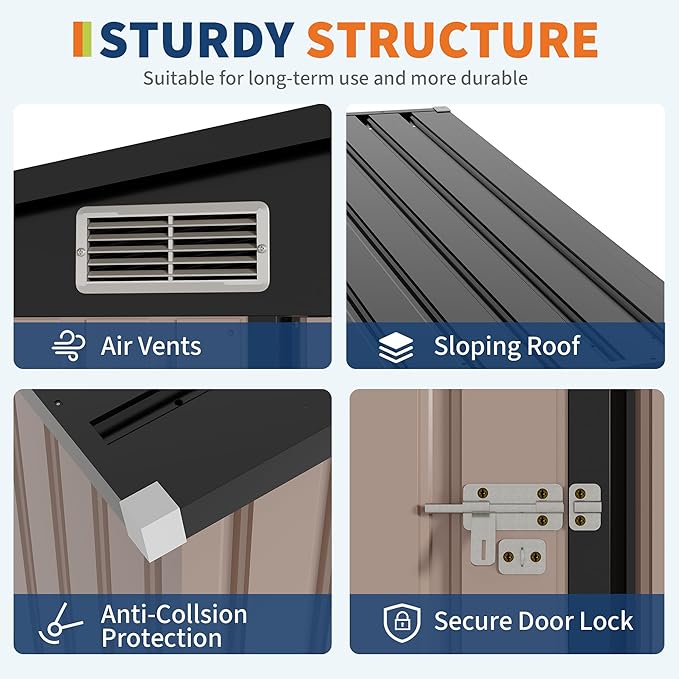 4' x 8' Outdoor Lean to Storage Sheds Outdoor, Heavy-Duty Lean to Garden StorageShed, Metal Wall Side Bike Shed & Outdoor Storage
