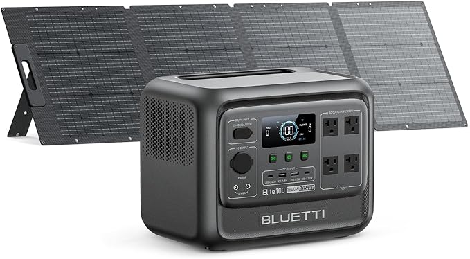BLUETTI Elite 100 V2 Solar Generator with 200W Solar Panel (Ships Separately), Portable Power Station 1024Wh w/ 4 1800W AC Outlets, 35% Smaller, Ideal for Camping, Emergencies, Backup Power (2025 New)