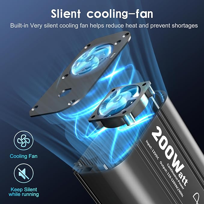 Pure Sine Wave Car Inverter 200 Watt 12V DC to 110V 120V AC Car Power Inverter Converter with 30W PD USB-C & QC3.0 USB-A Fast Charging for Vehicle Truck RV by Leesky