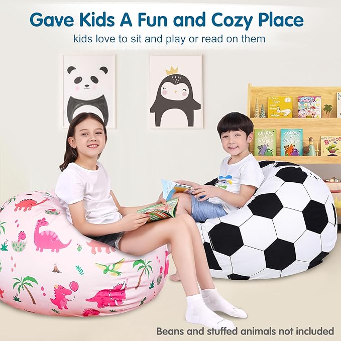 Lukeight Stuffed Animal Storage Bean Bag Chair Cover for Kids, Soccer Zipper Beanbag Chair Cover for Organizing Toddler & Kids' Rooms Plush Toys (Soccer, X-Large)