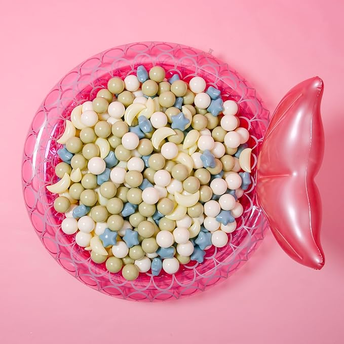 GOGOSO Ball Pit Balls Stars Moon Shapes Plastic Pitballs for Toddler Play Tent Baby Photo Props Kids Pool Water Toys Kiddie Pool Party Decor, Cream Blue+Yellow+Green+White,100PCS
