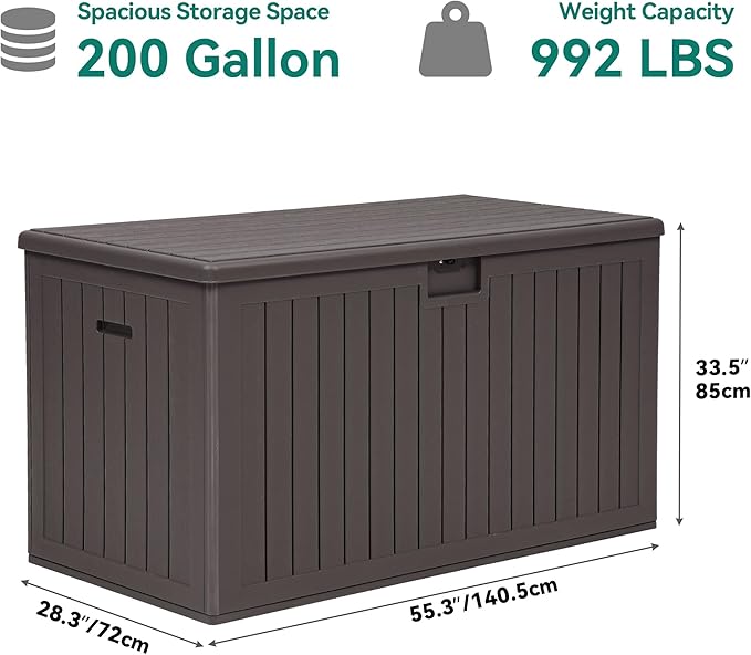 YITAHOME 200 Gallon Extra Large Deck Box, Double-Wall Resin Outdoor Storage Box with Flexible Divider for Patio Cushions Pool Supplies Garden Tools, 990 lbs Load Capacity, Lockable (Brown)