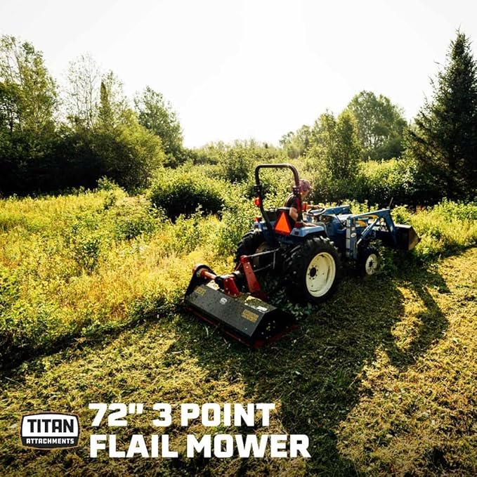 Titan Attachments 3 Point Flail Mower, 72" Charcoal Finish Fits Cat 1 Tractors, Replaceable Hammer Blades, 30-60 HP Mulch and Finish Mower for Uneven Terrain, Lawn Tractor Accessories